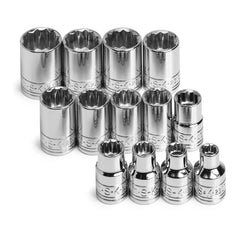 Standard Socket Set: 13 Pc 7 to 19 mm Socket, 12 Point, Chrome-Plated