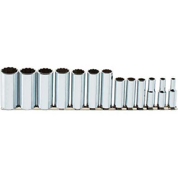 SK - 13 Piece 3/8" Drive Deep Well Socket Set - 12 Points, 1/4" to 1" Range, Inch Measurement Standard - All Tool & Supply