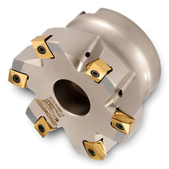 Indexable High-Feed Face Mill: 5.234 to 6″ Cut Dia, 1.5″ Arbor Hole Takes (9) 324 Inserts, Through Coolant