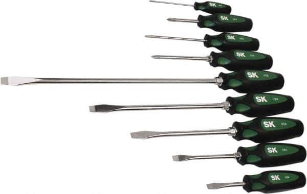 SK - 9 Piece Phillips & Slotted Screwdriver Set - Bit Sizes: Philips #0 to #2 - All Tool & Supply