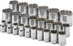 SK - 24 Piece 1/2" Drive Tethered Standard Socket Set - 12 Points, 10 to 36mm, Metric Measurement Standard - All Tool & Supply