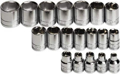 SK - 19 Piece 3/8" Drive Standard Socket Set - 6 Points, 6 to 24mm, Metric Measurement Standard - All Tool & Supply