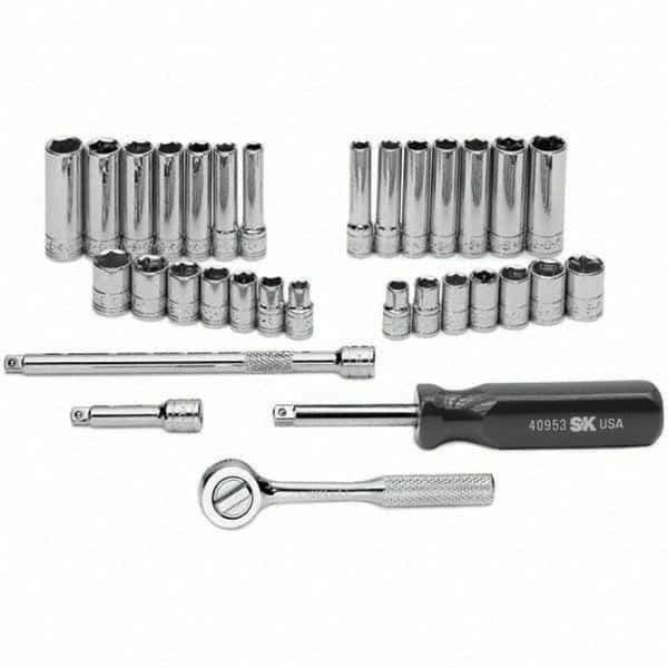 SK - 1/4" Drive Standard Deep Socket Set - 1/4 to 1/2", 6 to 12mm, Inch/Metric Measurement Standard - All Tool & Supply