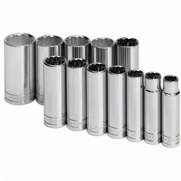 SK - 1/2" Drive Deep Socket Set - 1/2 to 1-1/4", Inch Measurement Standard - All Tool & Supply