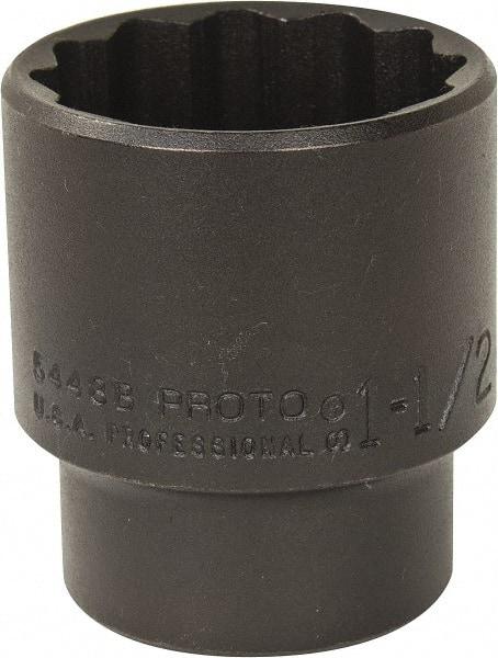 Proto - 1-1/2", 1/2" Drive, Standard Hand Socket - 12 Points, 2-1/4" OAL, Alloy Steel, Black Finish - All Tool & Supply