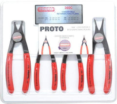 Proto - 4 Piece, 3/8 to 2" Bore, 1/4 to 2" Shaft, Convertible Retaining Ring Pliers Set - 0.038 to 0.07" Tip Diam Range - All Tool & Supply