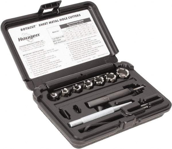 Hougen - 10 Piece, 5/16 to 3/4" Cutter Diam, 1/4" Cutting Depth, High Speed Steel Annular Cutter Set - Bright Finish, 3/8" Shank Diam, 5/16, 3/8, 7/16, 1/2, 9/16, 5/8, 3/4" Cutter Diams - All Tool & Supply