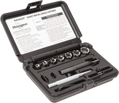 Hougen - 10 Piece, 5/16 to 3/4" Cutter Diam, 1/4" Cutting Depth, High Speed Steel Annular Cutter Set - Bright Finish, 3/8" Shank Diam, 5/16, 3/8, 7/16, 1/2, 9/16, 5/8, 3/4" Cutter Diams - All Tool & Supply