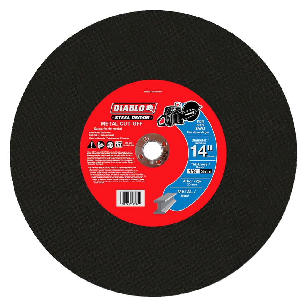 Cutoff Wheels; Wheel Type Number: Type 01/41; Wheel Diameter (Inch): 14; Wheel Thickness (Inch): 1/8; Hole Size: 20.000; Abrasive Material: Premium Ceramic Blend; Maximum Rpm: 5450.000; Hole Shape: Round; Wheel Color: Black