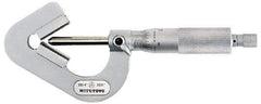 Mitutoyo - 0.05 to 0.6 Inch Measurement, 0.001 Inch Graduation, Accuracy Up to 0.0002 Inch, 3 Flutes Measured, Ratchet Stop Thimble, Mechanical V Anvil Micrometer - 6.35mm Spindle Diameter, Carbide, 23.46mm Throat Depth - All Tool & Supply