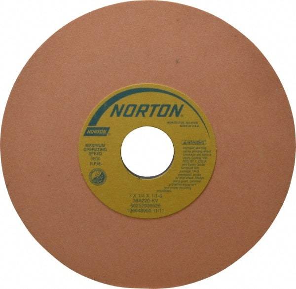 Norton - 7" Diam x 1-1/4" Hole x 1/4" Thick, K Hardness, 220 Grit Surface Grinding Wheel - Aluminum Oxide, Type 1, Very Fine Grade, 3,600 Max RPM, Vitrified Bond, No Recess - All Tool & Supply