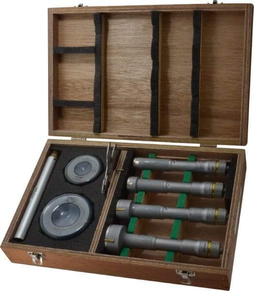 Mitutoyo - 9 Piece, 0.8 to 2", Carbide, TiN Coated, Hole Mechanical Inside Micrometer Set - 0.0002" Graduation, Ratchet Stop Thimble, Includes (2) Setting Rings, Extension & Fitted Plastic Case - All Tool & Supply