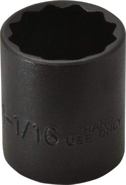 Proto - 1-1/16", 1/2" Drive, Standard Hand Socket - 12 Points, 1-5/8" OAL, Alloy Steel, Black Finish - All Tool & Supply