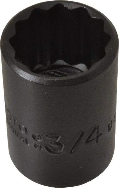 Proto - 3/4", 1/2" Drive, Standard Hand Socket - 12 Points, 1-1/2" OAL, Alloy Steel, Black Finish - All Tool & Supply