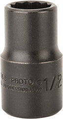 Proto - 1/2", 1/2" Drive, Standard Hand Socket - 12 Points, 1-1/2" OAL, Alloy Steel, Black Finish - All Tool & Supply