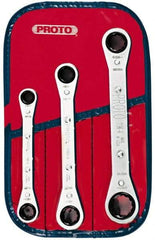 Proto - 3 Piece, 3/8" to 11/16", 12 Point Ratcheting Box Wrench Set - Inch Measurement Standard, Chrome Finish, Comes in Pouch - All Tool & Supply