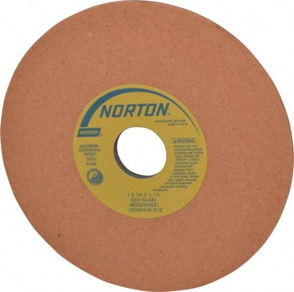 Norton - 7" Diam x 1-1/4" Hole x 1/4" Thick, M Hardness, 150 Grit Surface Grinding Wheel - Aluminum Oxide, Type 1, Very Fine Grade, 3,600 Max RPM, Vitrified Bond, No Recess - All Tool & Supply