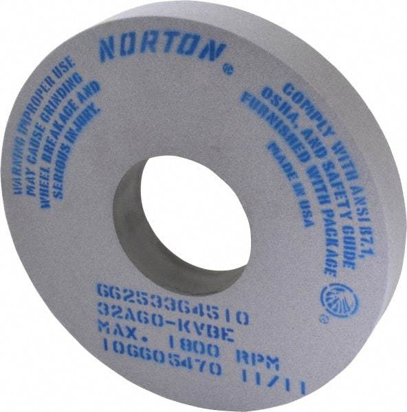 Norton - 14" Diam x 5" Hole x 2" Thick, K Hardness, 60 Grit Surface Grinding Wheel - Aluminum Oxide, Type 1, Medium Grade, 1,800 Max RPM, Vitrified Bond, No Recess - All Tool & Supply