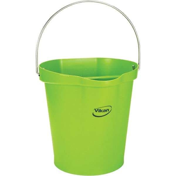 Vikan - 3 Gal, 12-1/2" High, Polypropylene Round Lime Green Single Pail with Pour Spout - Handle Included, 12.81" Top Diam - All Tool & Supply