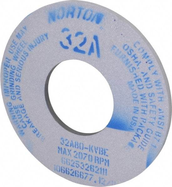 Norton - 12" Diam x 5" Hole x 1/2" Thick, K Hardness, 80 Grit Surface Grinding Wheel - Aluminum Oxide, Type 1, Medium Grade, 2,070 Max RPM, Vitrified Bond, No Recess - All Tool & Supply