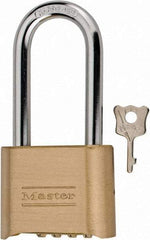 Master Lock - 2" Body Width, 2-1/4" Shackle Clearance, Solid Brass Combination Lock - 5/16" Shackle Diam, 1" Shackle Width - All Tool & Supply