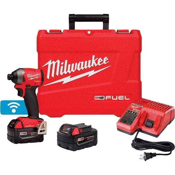 Milwaukee Tool - 18 Volt, 1/4" Drive, 167 Ft/Lb Torque, Cordless Impact Driver - Pistol Grip Handle, 3600 RPM, 2 Lithium-Ion Batteries Included - All Tool & Supply