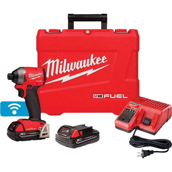 Milwaukee Tool - 18 Volt, 1/4" Drive, 167 Ft/Lb Torque, Cordless Impact Driver - Pistol Grip Handle, 3600 RPM, 2 Lithium-Ion Batteries Included - All Tool & Supply