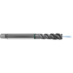 Guhring - M14x1.50 Metric 3 Flute 6H Modified Bottoming Spiral Flute Tap - High Speed Steel, TiCN Finish, 100mm OAL, Right Hand Flute, Right Hand Thread, D4/D5, Series 1294 - Exact Industrial Supply