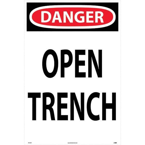 NMC - "Open Trench", 36" Long x 24" Wide, Rigid Plastic Safety Sign - Rectangular, Use for Workplace/Safety - All Tool & Supply