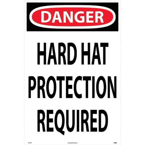 NMC - "Hard Hat Protection Required", 36" Long x 24" Wide, Rigid Plastic Safety Sign - Rectangular, Use for Workplace/Safety - All Tool & Supply