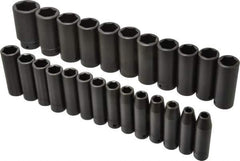 Proto - 25 Piece 1/2" Drive Deep Well Impact Socket Set - 6 Points, 8mm to 36mm Range, Metric Measurement Standard - All Tool & Supply