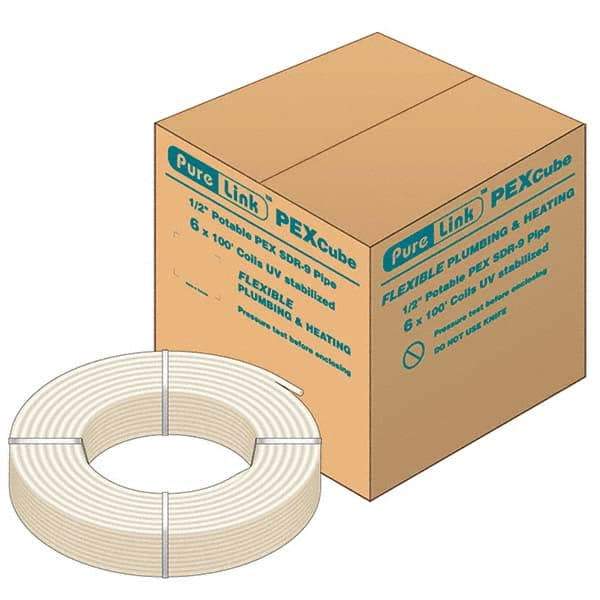 Mueller Industries - 0.475" ID x 5/8" OD, 100' Long, PEX-A Tube - Natural with Red Print, 100 Max psi - All Tool & Supply