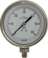 Wika - 4" Dial, 1/4 Thread, 0-60 Scale Range, Pressure Gauge - Lower Connection Mount, Accurate to 1% of Scale - All Tool & Supply