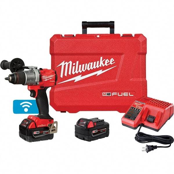 Milwaukee Tool - 18 Volt 1/2" Chuck Pistol Grip Handle Cordless Drill - 0-2000 RPM, Keyless Chuck, Reversible, 2 Lithium-Ion Batteries Included - All Tool & Supply