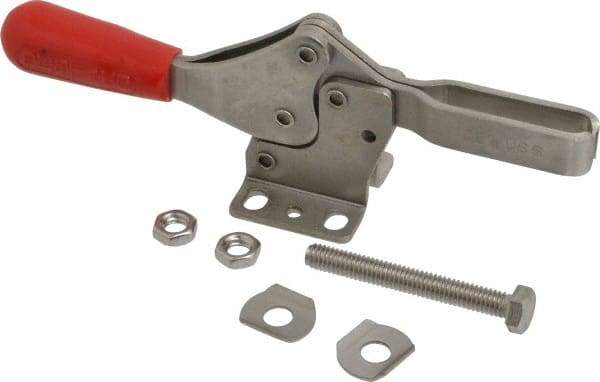 De-Sta-Co - 600 Lb Holding Capacity, Horizontal Handle, Manual Hold Down Toggle Clamp - 56° Handle Movement, 91° Bar Opening, U-Bar, Flanged Base, Electro-Plated Zinc, Stainless Steel - All Tool & Supply