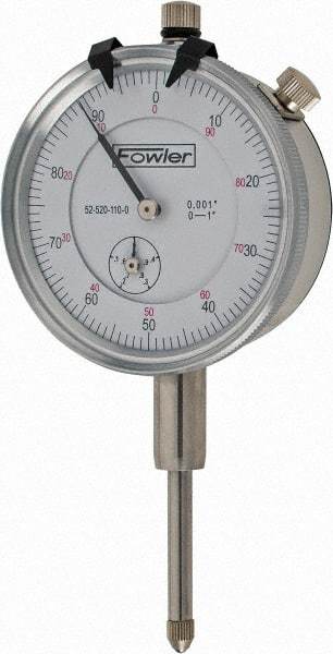 Fowler - 1" Range, 0-100 Dial Reading, 0.001" Graduation Dial Drop Indicator - 2-1/4" Dial, 0.1" Range per Revolution, Revolution Counter - All Tool & Supply