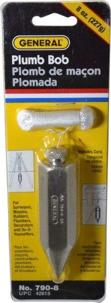 General - 4 Inch Long, 7/8 Inch Diameter Steel Plumb Bob - 8 Ounce - All Tool & Supply