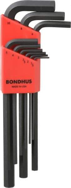 Bondhus - 9 Piece L-Key Hex Key Set - Hex Range 1.5 to 10mm, Protanium - All Tool & Supply