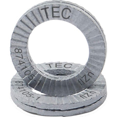 Wedge Lock Washers; Thread Size: #6; M3.5; Material: Steel; Inside Diameter: 0.153 in; Outside Diameter: 0.299 in; Finish: Zinc Plated; Hardness: 465 HV Min; Standards: MIL-STD-1312-7   ISO 9001:2008    ISO TS16949; Thickness: 1.8 in