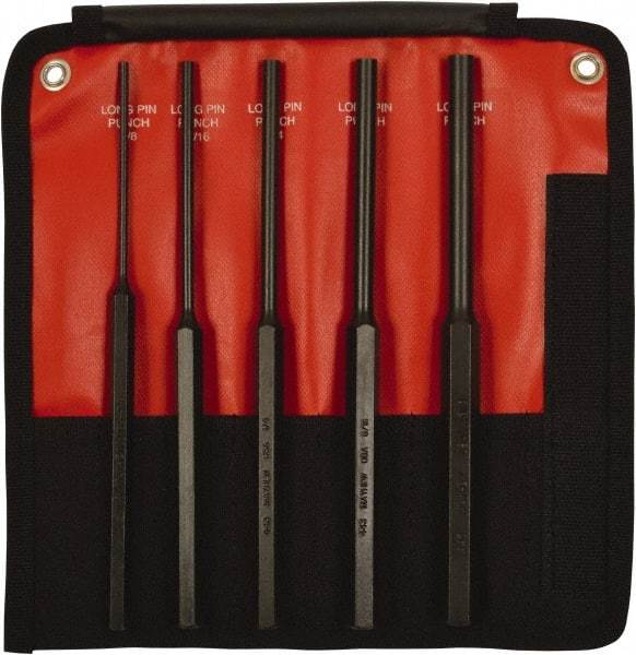 Mayhew - 5 Piece, 1/8 to 3/8", Pin Punch Set - Hex Shank, Steel, Comes in Kit Bag - All Tool & Supply