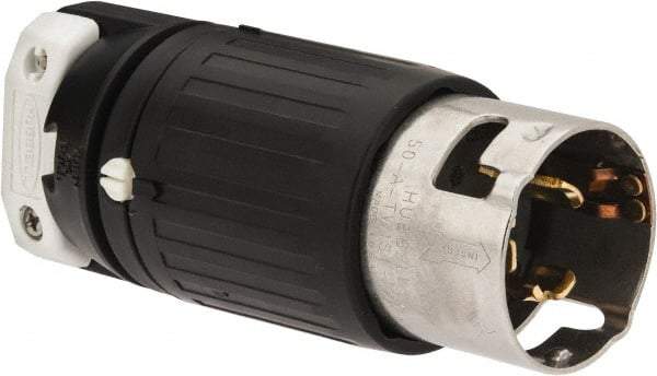 Hubbell Wiring Device-Kellems - 250 VAC, 50 Amp, NonNEMA Configuration, Industrial Grade, Self Grounding Plug - 3 Phase, 3 Poles, IP20, 0.83 to 1-1/4 Inch Cord Diameter - All Tool & Supply