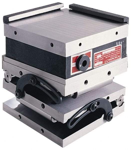 Suburban Tool - 6" Long x 6" Wide x 5-3/8" High, Compound, Standard Pole, Steel Sine Plate & Magnetic Chuck Combo - 0.0002" Tolerance, Square to 0.0002", (2) Hardened & Ground Rails, (2) Locking Straps & Handle - All Tool & Supply