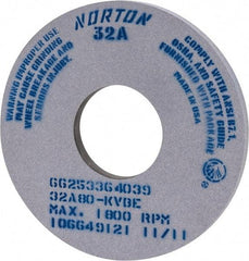 Norton - 14" Diam x 5" Hole x 1" Thick, K Hardness, 80 Grit Surface Grinding Wheel - Aluminum Oxide, Type 1, Medium Grade, 1,800 Max RPM, Vitrified Bond, No Recess - All Tool & Supply