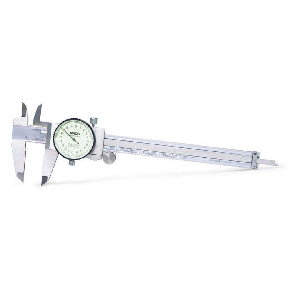 Insize USA LLC - Dial Calipers; Maximum Measurement (mm): 150 ; Dial Graduation (mm): 0.0200 ; Accuracy (mm): +/-0.03 ; Jaw Length (mm): 40.00 ; Range Per Revolution (mm): 2.00 ; Dial Face Color: White - Exact Industrial Supply