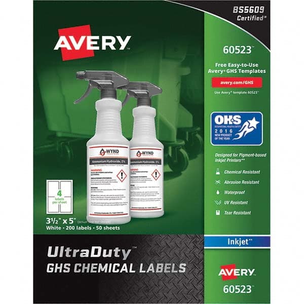 AVERY - Pack of (200), 3-1/2" x 5" White Synthetic Film ID Labels - All Tool & Supply