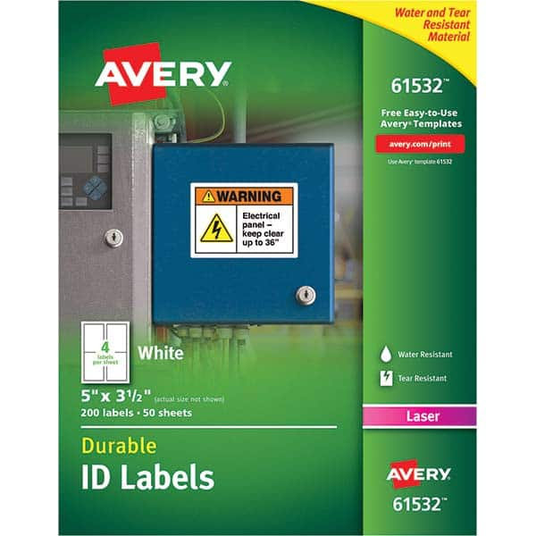 AVERY - Pack of (200), 5" x 3-1/2" White Paper Durable Square Labels - All Tool & Supply