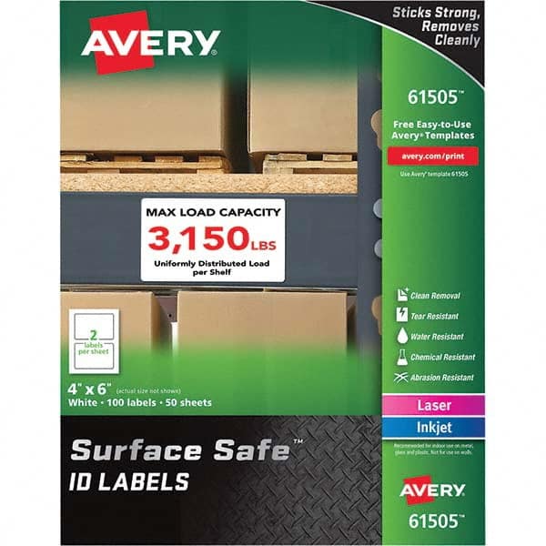 AVERY - Pack of (100), 4" x 6" White Polyester Durable Square Labels - All Tool & Supply