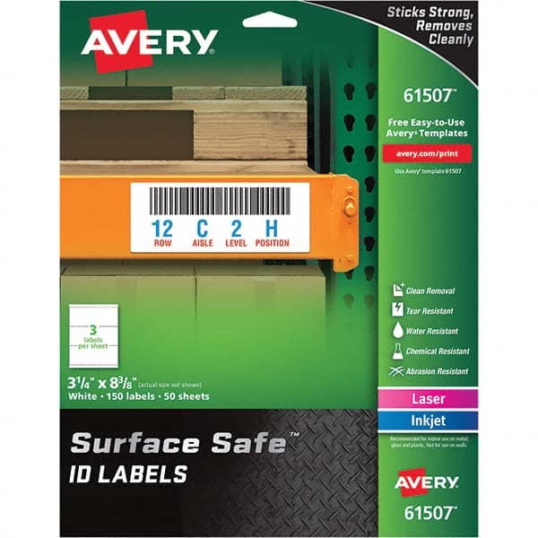 AVERY - Pack of (150), 3-1/4" x 8-3/8" White Polyester Durable Square Labels - All Tool & Supply