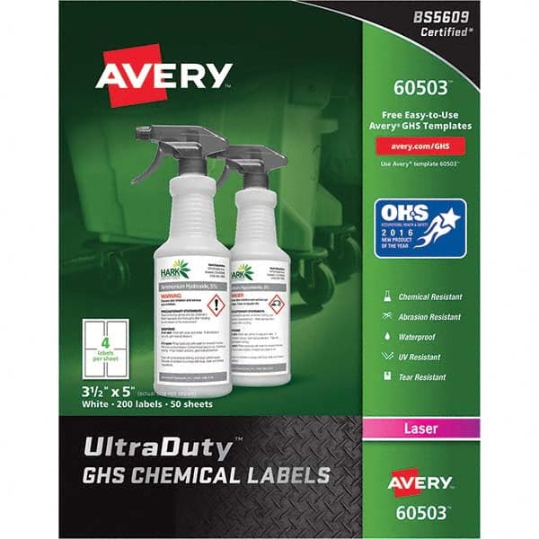 AVERY - Pack of (200), 3-1/2" x 5" White Synthetic Film ID Labels - All Tool & Supply