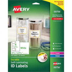 AVERY - Pack of (100), 2-5/16" x 3-5/16" White Paper Self Laminating Labels - All Tool & Supply